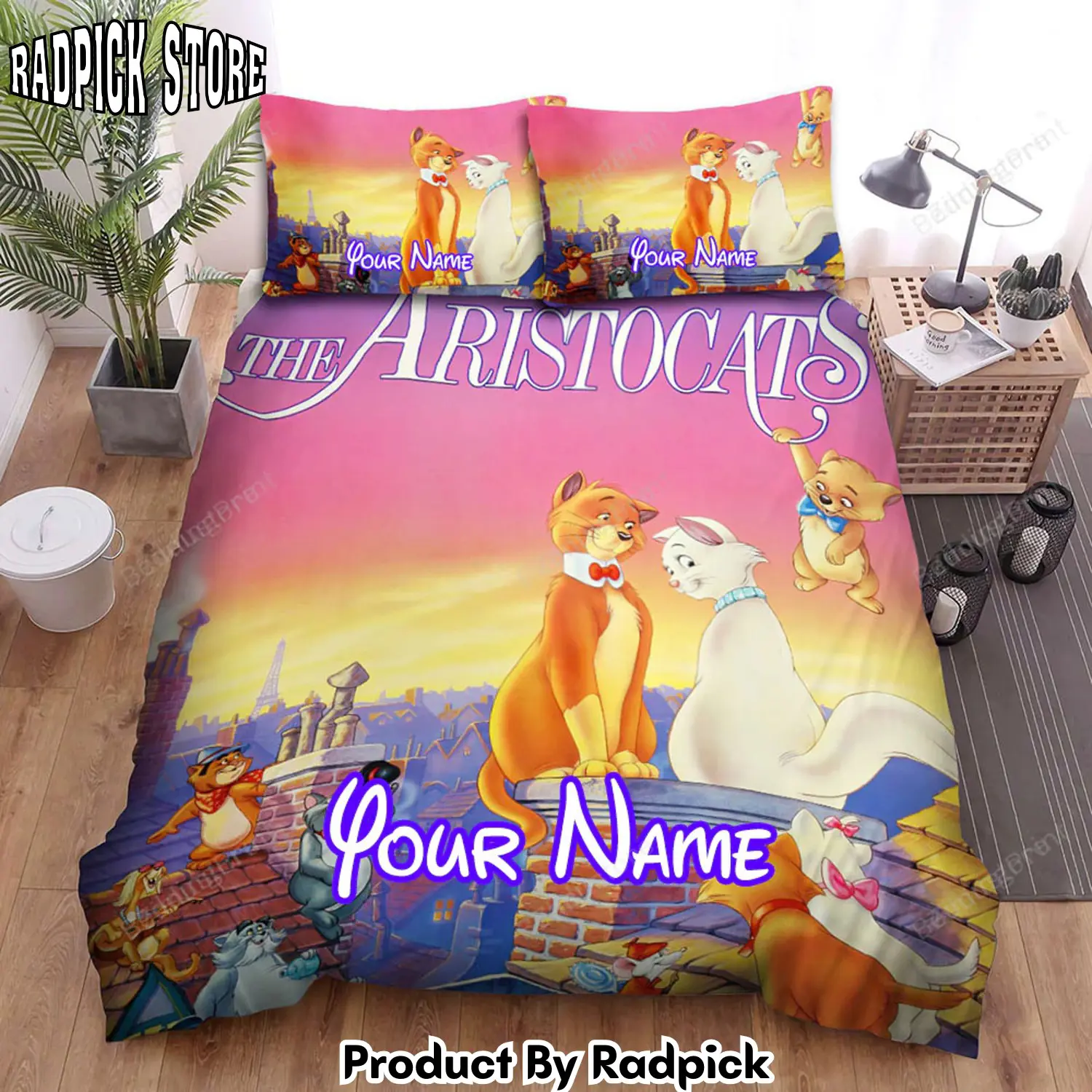 Radpick the aristocats 28197029 movie poster 2 bed sheets duvet cover personalized name bedding sets rp3271435